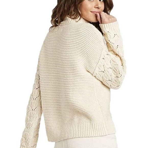 UNIVERSAL THREAD‎ sweater cream mock neck crochet sleeve boxy M - Picture 10 of 10